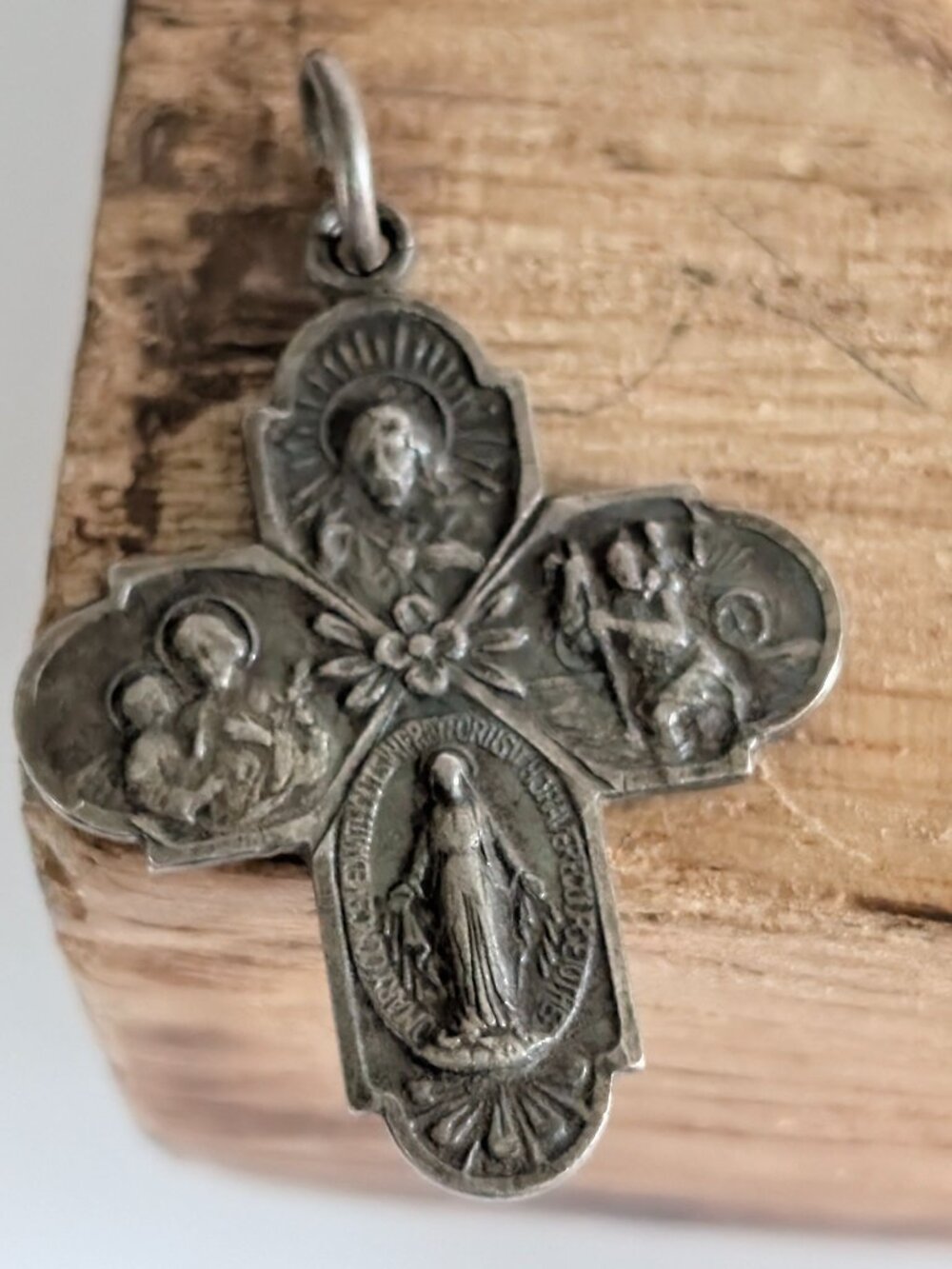 Vintage Sterling Silver Four Way Protection Cross Pendant Patina